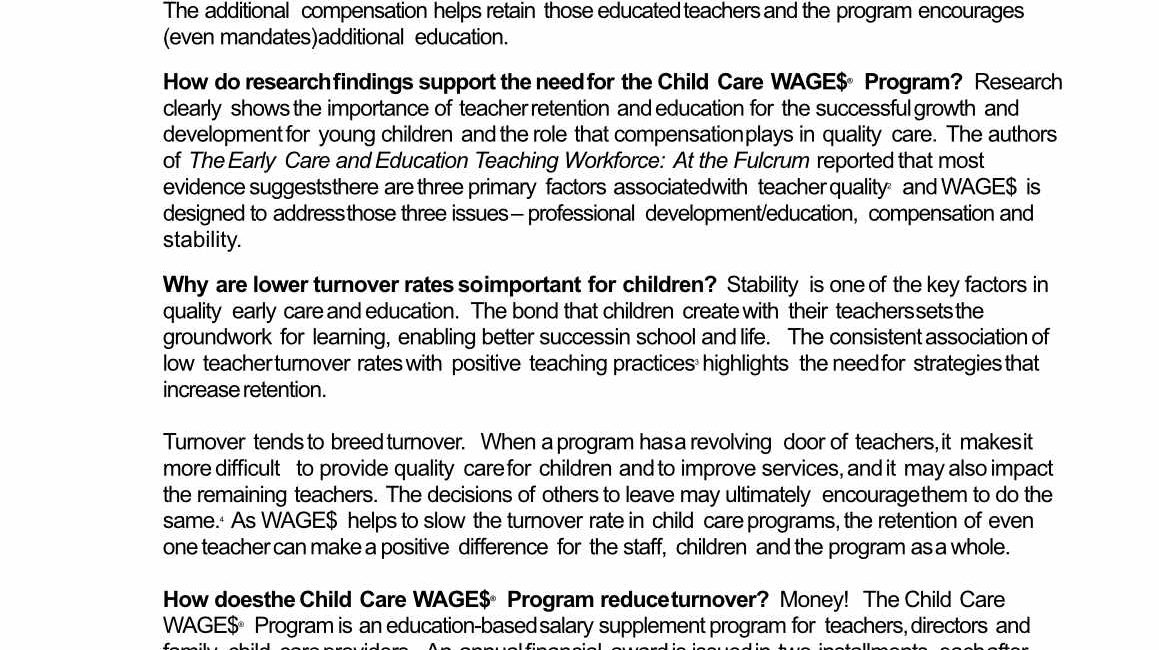 The Child Care WAGES Program: An Evidence-Informed Initiative